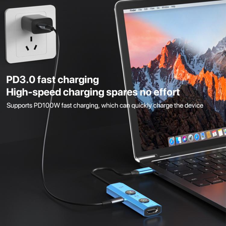 YCE V297 7 in 1 USB-C / Type-C HUB Adapter AI Docking Station Support 4K Output(Blue) - USB HUB by buy2fix | Online Shopping UK | buy2fix