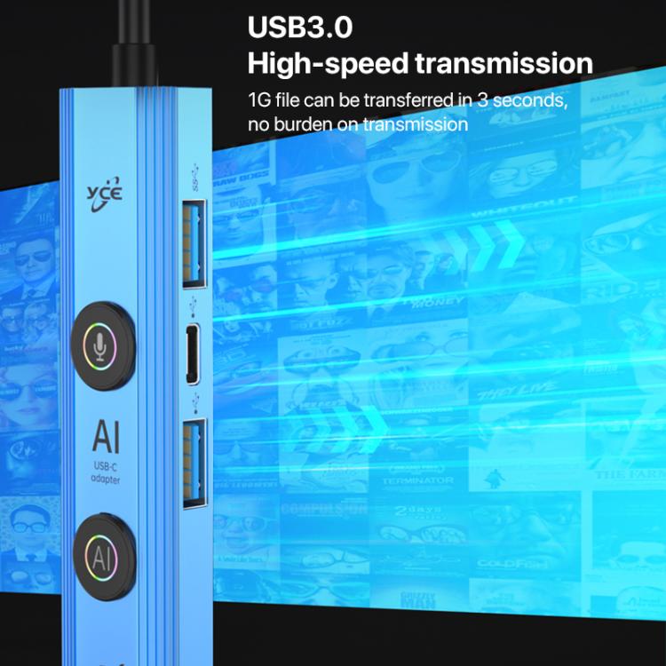 YCE V297 7 in 1 USB-C / Type-C HUB Adapter AI Docking Station Support 4K Output(Blue) - USB HUB by buy2fix | Online Shopping UK | buy2fix
