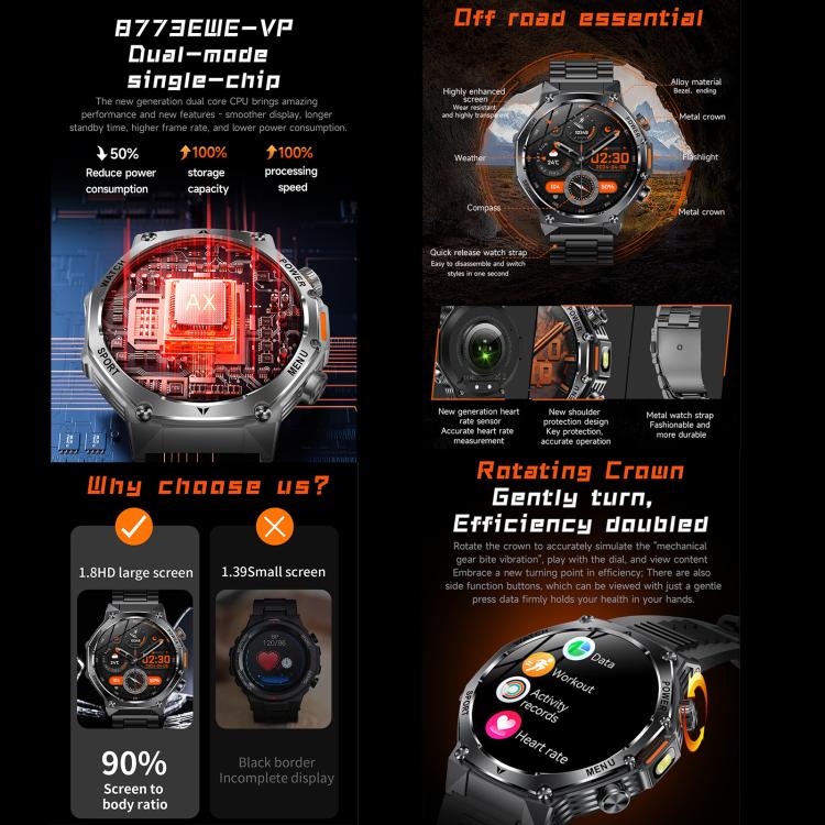 AK82 BT Call Smart Watch, Support Blood Oxygen / Blood Pressure / Heart Rate / Sports Health Monitoring Fitness Tracker(Space Gray  Steel) - Smart Watches by buy2fix | Online Shopping UK | buy2fix