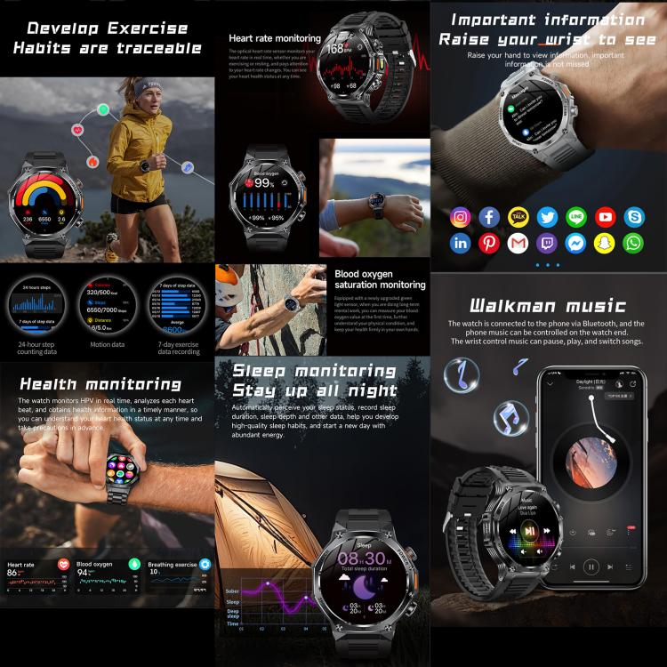 AK82 BT Call Smart Watch, Support Blood Oxygen / Blood Pressure / Heart Rate / Sports Health Monitoring Fitness Tracker(Space Gray  Steel) - Smart Watches by buy2fix | Online Shopping UK | buy2fix