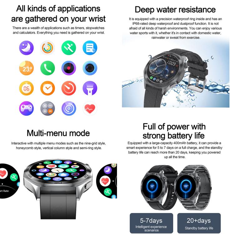 AK83 BT Call Smart Watch, Support Blood Pressure / Heart Rate / Sports Health Monitoring Fitness Tracker(Black 3-Bead Steel) - Smart Watches by buy2fix | Online Shopping UK | buy2fix