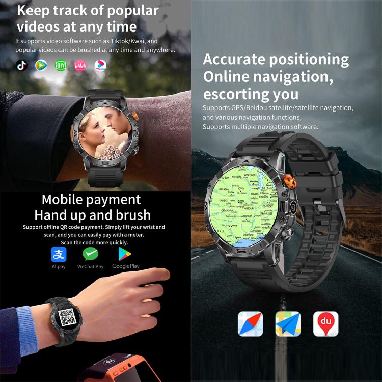 BH11 4G LTE Android 8.1 Smart Watch, 2GB+16GB, Unisoc 8541 Quad Core, Support Heart Rate / Blood Oxygen(Black Silicone) - Smart Watches by buy2fix | Online Shopping UK | buy2fix