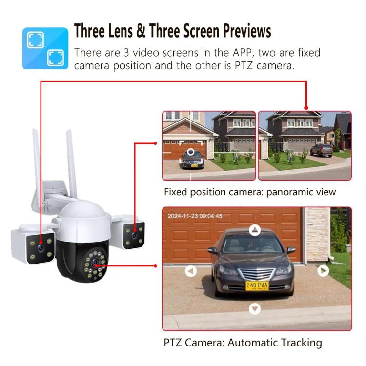 QX155 6MP Triple Camera SE Asia 4G Version Supports Humanoid Detection(AU Plug) - Wireless Camera by buy2fix | Online Shopping UK | buy2fix