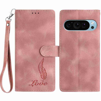 For Google Pixel 10 Pro Skin Feel Embossed Feather Leather Phone Case(Pink) - Google Cases by buy2fix | Online Shopping UK | buy2fix