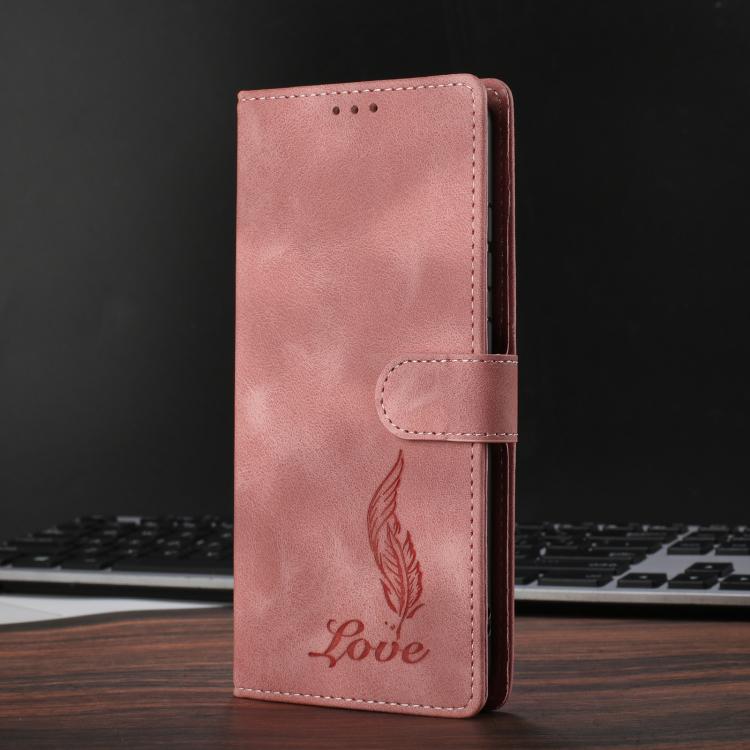 For Google Pixel 10 Pro Skin Feel Embossed Feather Leather Phone Case(Pink) - Google Cases by buy2fix | Online Shopping UK | buy2fix