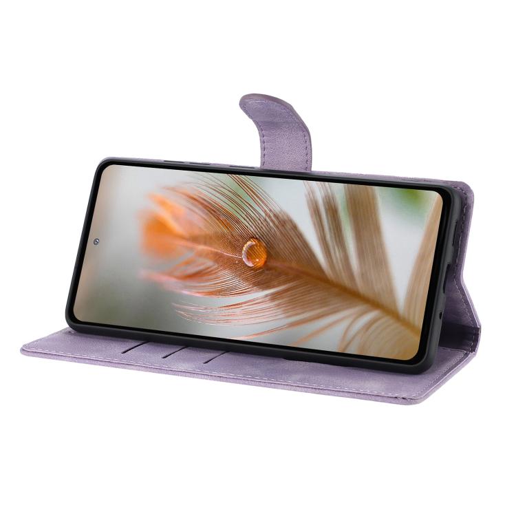 For Google Pixel 10 Pro Skin Feel Embossed Feather Leather Phone Case(Purple) - Google Cases by buy2fix | Online Shopping UK | buy2fix