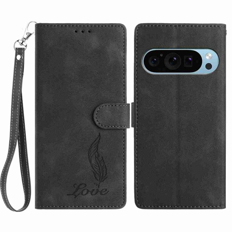 For Google Pixel 10 Pro Skin Feel Embossed Feather Leather Phone Case(Black) - Google Cases by buy2fix | Online Shopping UK | buy2fix