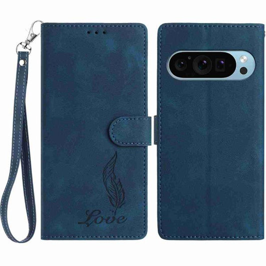 For Google Pixel 10 Pro Skin Feel Embossed Feather Leather Phone Case(Dark Blue) - Google Cases by buy2fix | Online Shopping UK | buy2fix