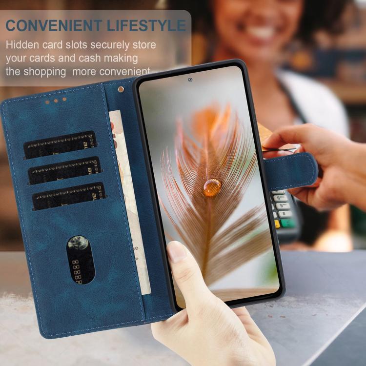 For Google Pixel 10 Pro Skin Feel Embossed Feather Leather Phone Case(Dark Blue) - Google Cases by buy2fix | Online Shopping UK | buy2fix