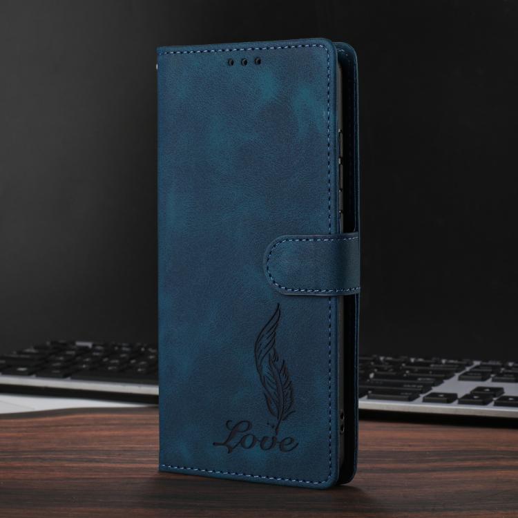 For Google Pixel 10 Pro Skin Feel Embossed Feather Leather Phone Case(Dark Blue) - Google Cases by buy2fix | Online Shopping UK | buy2fix