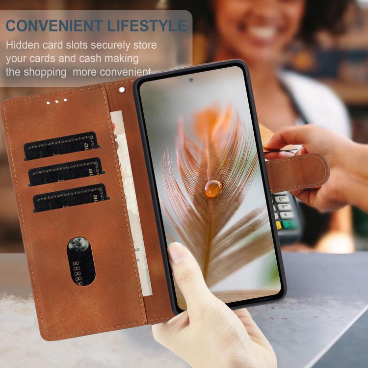 For Google Pixel 10 Pro Skin Feel Embossed Feather Leather Phone Case(Brown) - Google Cases by buy2fix | Online Shopping UK | buy2fix