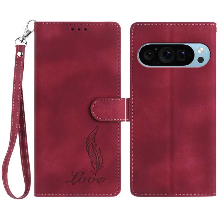 For Google Pixel 10 Pro Skin Feel Embossed Feather Leather Phone Case(Red) - Google Cases by buy2fix | Online Shopping UK | buy2fix