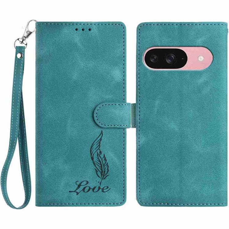 For Google Pixel 10 Skin Feel Embossed Feather Leather Phone Case(Green) - Google Cases by buy2fix | Online Shopping UK | buy2fix