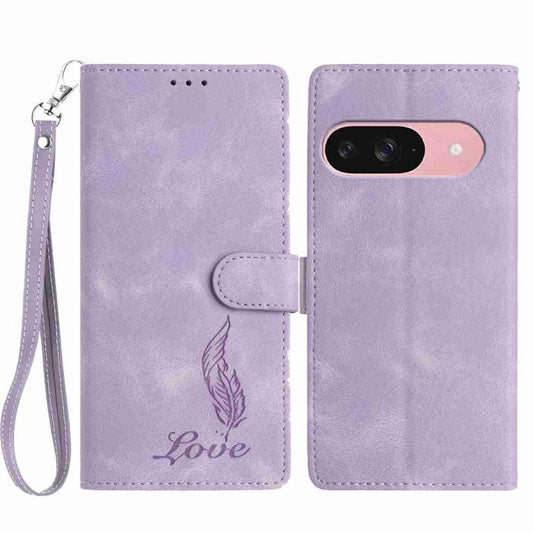 For Google Pixel 10 Skin Feel Embossed Feather Leather Phone Case(Purple) - Google Cases by buy2fix | Online Shopping UK | buy2fix