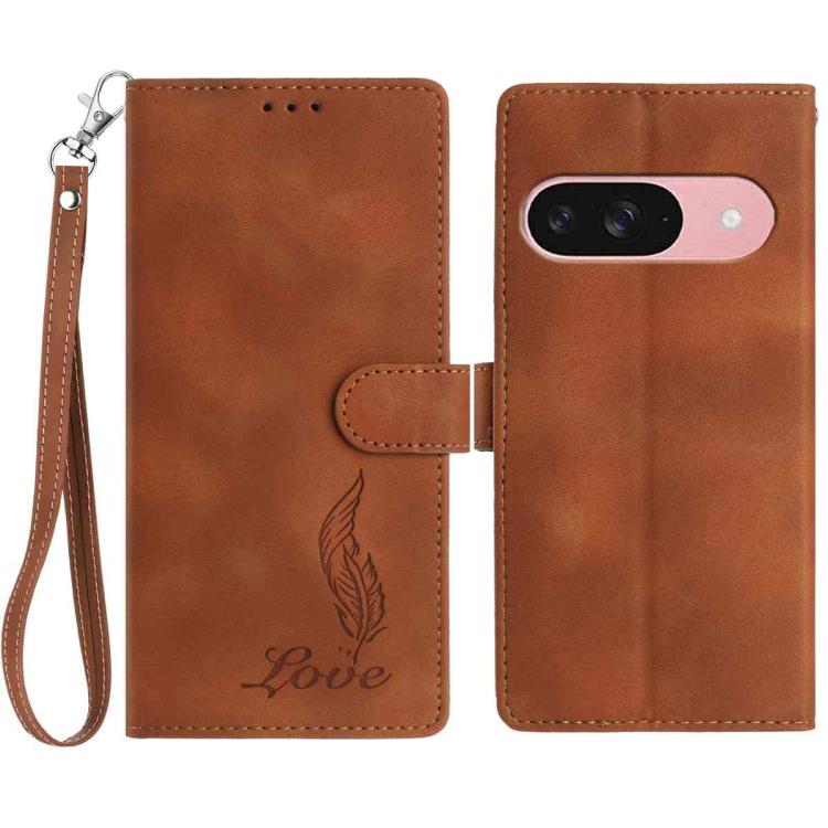 For Google Pixel 10 Skin Feel Embossed Feather Leather Phone Case(Brown) - Google Cases by buy2fix | Online Shopping UK | buy2fix