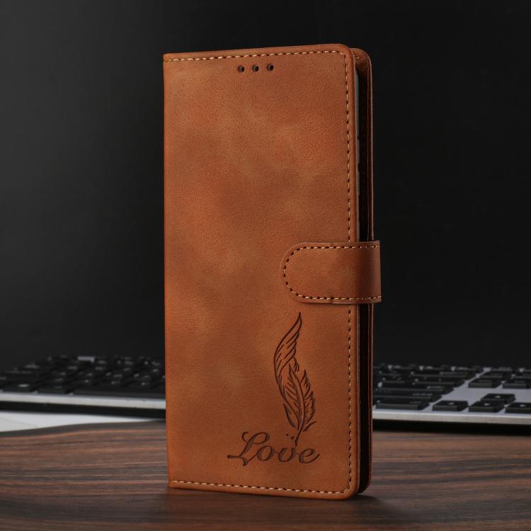 For Google Pixel 10 Skin Feel Embossed Feather Leather Phone Case(Brown) - Google Cases by buy2fix | Online Shopping UK | buy2fix