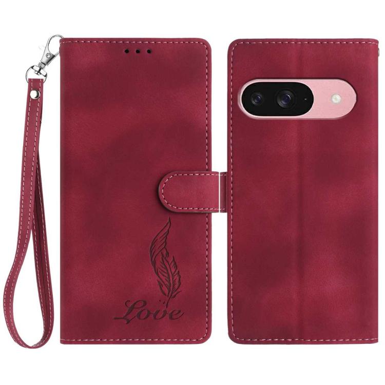 For Google Pixel 10 Skin Feel Embossed Feather Leather Phone Case(Red) - Google Cases by buy2fix | Online Shopping UK | buy2fix