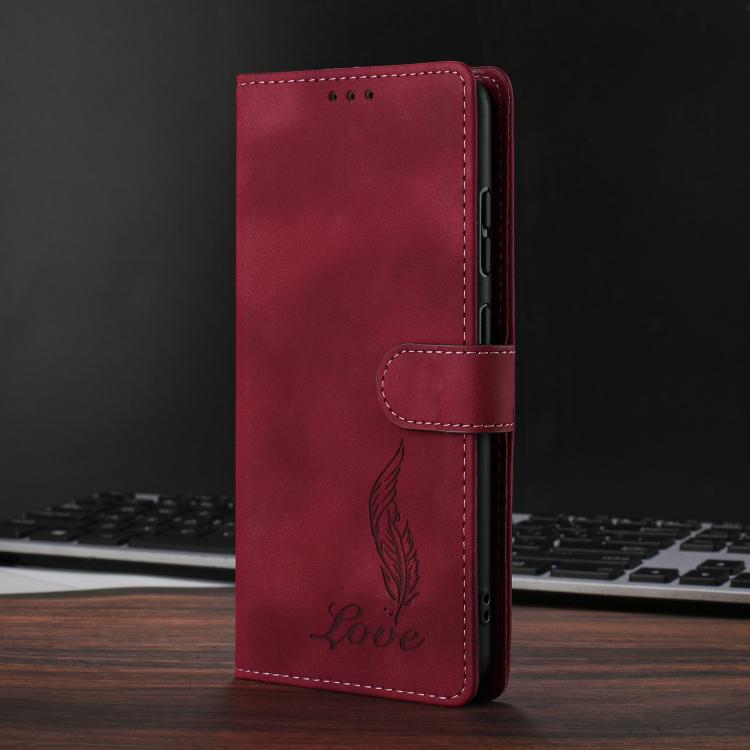 For Google Pixel 10 Skin Feel Embossed Feather Leather Phone Case(Red) - Google Cases by buy2fix | Online Shopping UK | buy2fix