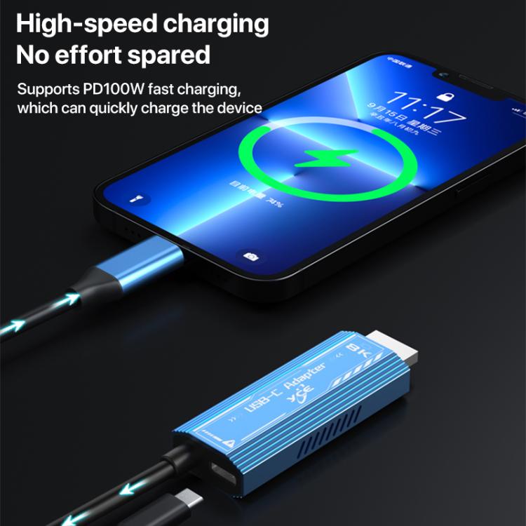 YCE-V286 Type-C to PD3.0 and HDMI 8K Adapter Cable(Blue) - Cable by buy2fix | Online Shopping UK | buy2fix