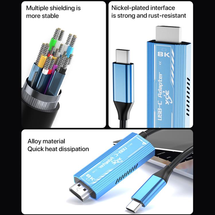 YCE-V286 Type-C to PD3.0 and HDMI 8K Adapter Cable(Blue) - Cable by buy2fix | Online Shopping UK | buy2fix