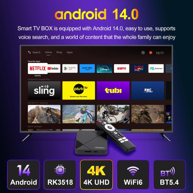 H96Max 4K UHD Android 14 Smart TV Box with Remote Control, RK3518 Quad-Core 1GB+8GB(US Plug) - Others by buy2fix | Online Shopping UK | buy2fix