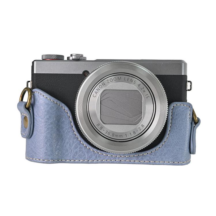 For Canon G7 X Mark III / G7X3 Retro Litchi Texture Leather Full Body Camera Case Bag with Strap(Blue) - Leather Bag by buy2fix | Online Shopping UK | buy2fix