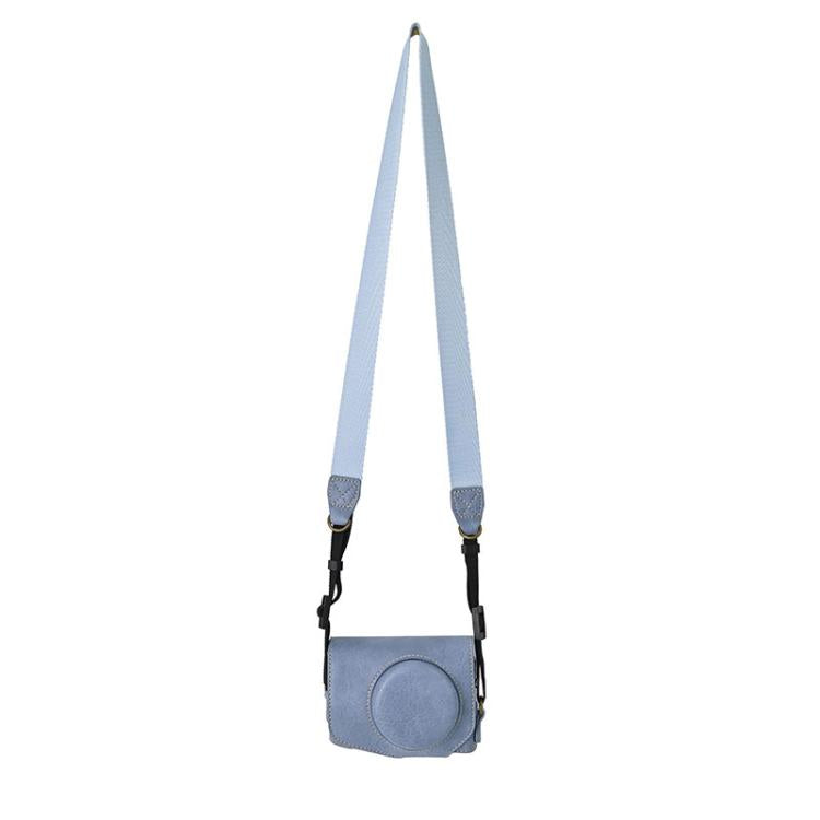 For Canon G7 X Mark III / G7X3 Retro Litchi Texture Leather Full Body Camera Case Bag with Strap(Blue) - Leather Bag by buy2fix | Online Shopping UK | buy2fix