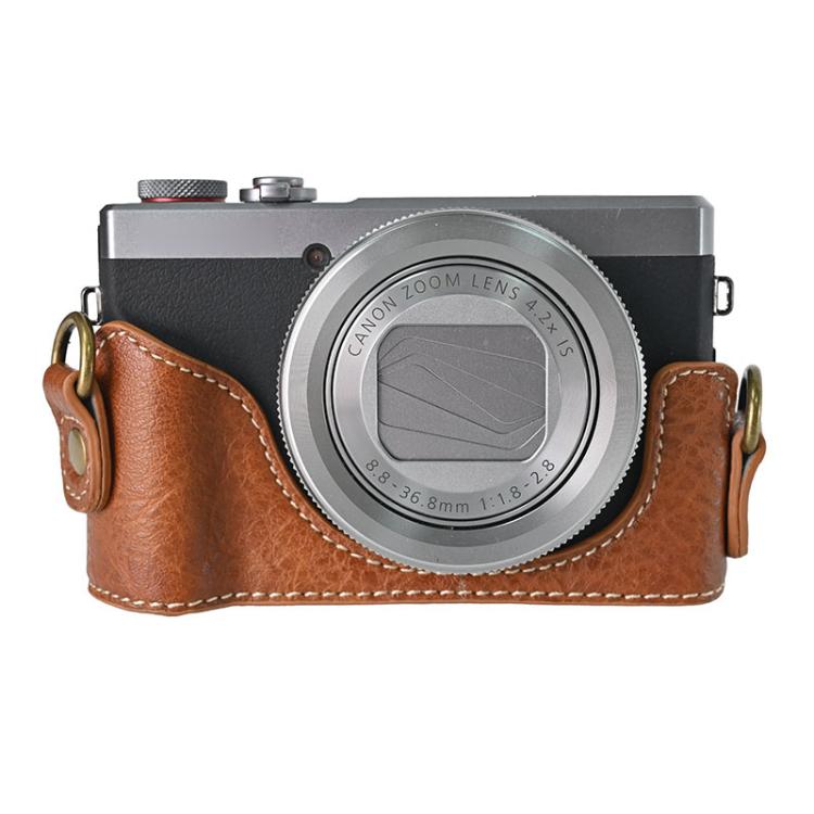 For Canon G7 X Mark III / G7X3 Retro Litchi Texture Leather Full Body Camera Case Bag with Strap(Coffee) - Leather Bag by buy2fix | Online Shopping UK | buy2fix