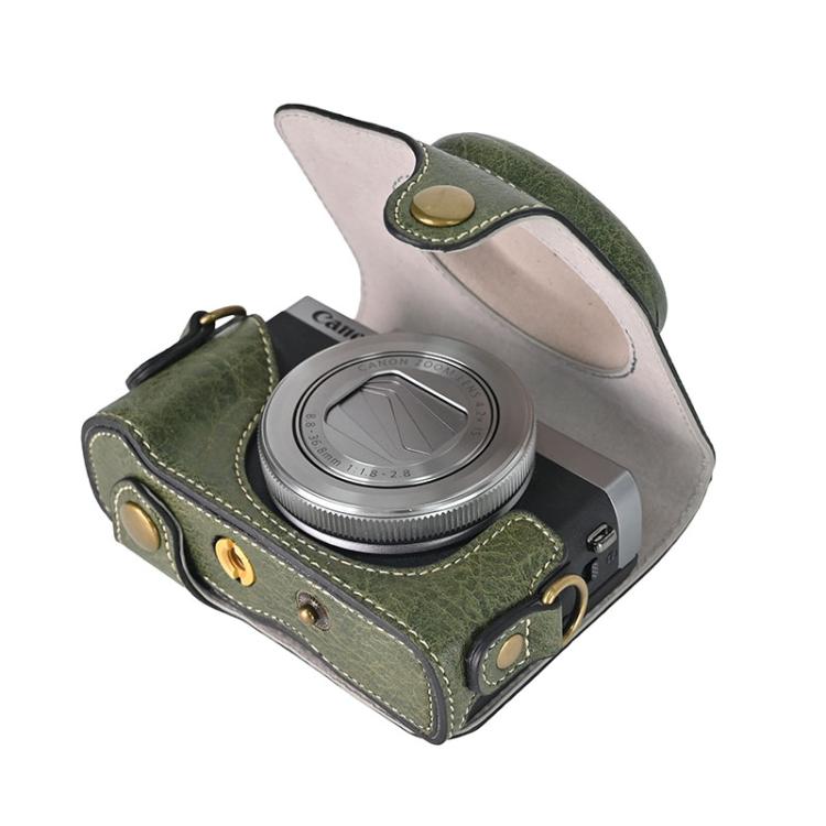 For Canon G7 X Mark III / G7X3 Retro Litchi Texture Leather Full Body Camera Case Bag with Strap(Green) - Leather Bag by buy2fix | Online Shopping UK | buy2fix