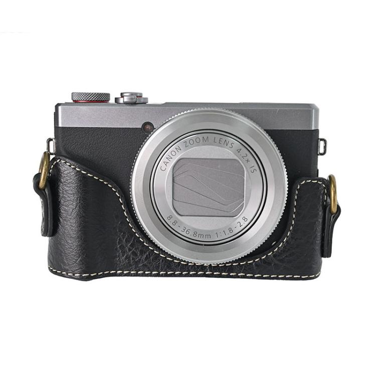 For Canon G7 X Mark III / G7X3 Retro Litchi Texture Leather Full Body Camera Case Bag with Strap(Black) - Leather Bag by buy2fix | Online Shopping UK | buy2fix