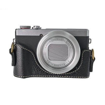 For Canon G7 X Mark III / G7X3 Retro Litchi Texture Leather Full Body Camera Case Bag with Strap(Black) - Leather Bag by buy2fix | Online Shopping UK | buy2fix