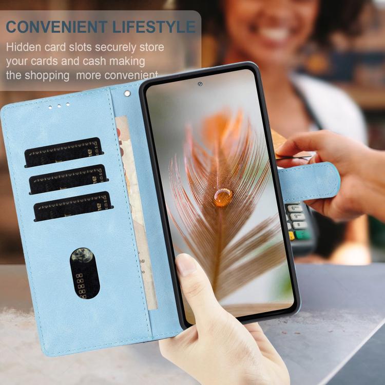 For iPhone 17 Skin Feel Embossed Feather Leather Phone Case(Light Blue) - iPhone 17 Cases by buy2fix | Online Shopping UK | buy2fix