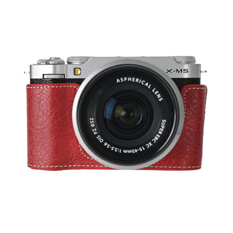 For FUJIFILM X-M5 Retro Litchi Texture Leather Full Body Camera Case Bag with Strap(Red) - Leather Bag by buy2fix | Online Shopping UK | buy2fix