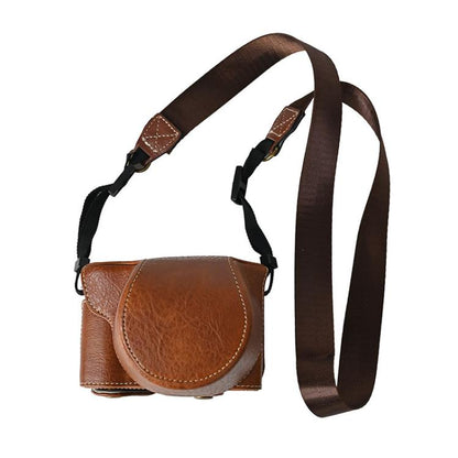 For FUJIFILM X-M5 Retro Litchi Texture Leather Full Body Camera Case Bag with Strap(Coffee) - Leather Bag by buy2fix | Online Shopping UK | buy2fix