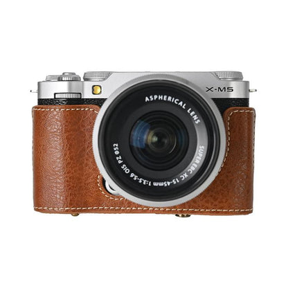 For FUJIFILM X-M5 Retro Litchi Texture Leather Full Body Camera Case Bag with Strap(Coffee) - Leather Bag by buy2fix | Online Shopping UK | buy2fix
