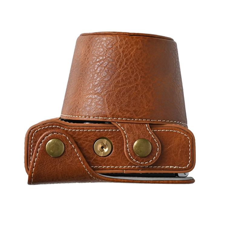 For FUJIFILM X-M5 Retro Litchi Texture Leather Full Body Camera Case Bag with Strap(Coffee) - Leather Bag by buy2fix | Online Shopping UK | buy2fix