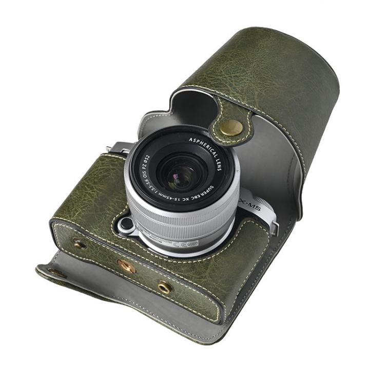 For FUJIFILM X-M5 Retro Litchi Texture Leather Full Body Camera Case Bag with Strap(Green) - Leather Bag by buy2fix | Online Shopping UK | buy2fix