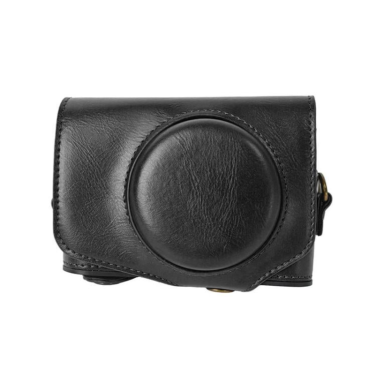 For Canon PowerShot SX740 HS Retro Pull Up Leather Full Body Camera Case Bag with Strap(Black) - Leather Bag by buy2fix | Online Shopping UK | buy2fix