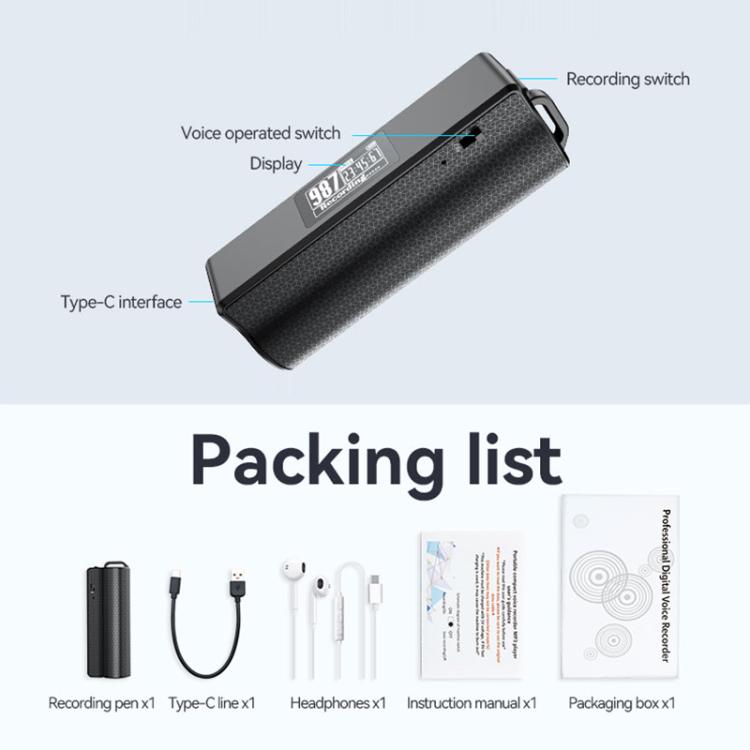 JNN Q70P OLED Display Magnetic Noise Reduction Voice Recording Pen Support APP Control, Memory:8GB(Black) - Recording Pen by JNN | Online Shopping UK | buy2fix