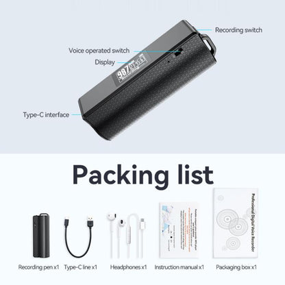 JNN Q70P OLED Display Magnetic Noise Reduction Voice Recording Pen Support APP Control, Memory:128GB(Black) - Recording Pen by JNN | Online Shopping UK | buy2fix