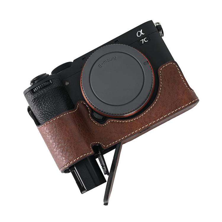 For Sony ILCE-7CM2 / Alpha 7C II Litchi Texture PU Leather Camera Half Case Base(Coffee) - Half Case by buy2fix | Online Shopping UK | buy2fix