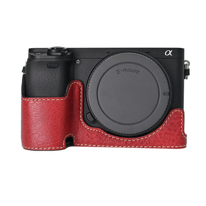 For Sony ILCE-6400 / A6300 / A6200 Litchi Texture PU Leather Camera Half Case Base(Wine Red) - Half Case by buy2fix | Online Shopping UK | buy2fix