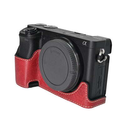 For Sony ILCE-6400 / A6300 / A6200 Litchi Texture PU Leather Camera Half Case Base(Wine Red) - Half Case by buy2fix | Online Shopping UK | buy2fix