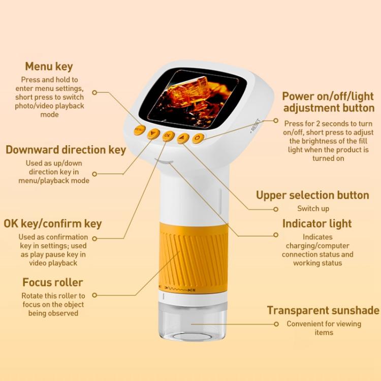 CM5 2.0 inch Screen HD Digital Electron Microscope(Orange) - Digital Microscope by buy2fix | Online Shopping UK | buy2fix