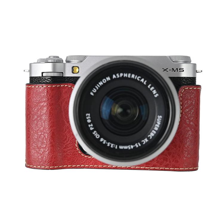 For FUJIFILM X-M5 Litchi Texture PU Leather Camera Half Case Base(Wine Red) - Half Case by buy2fix | Online Shopping UK | buy2fix