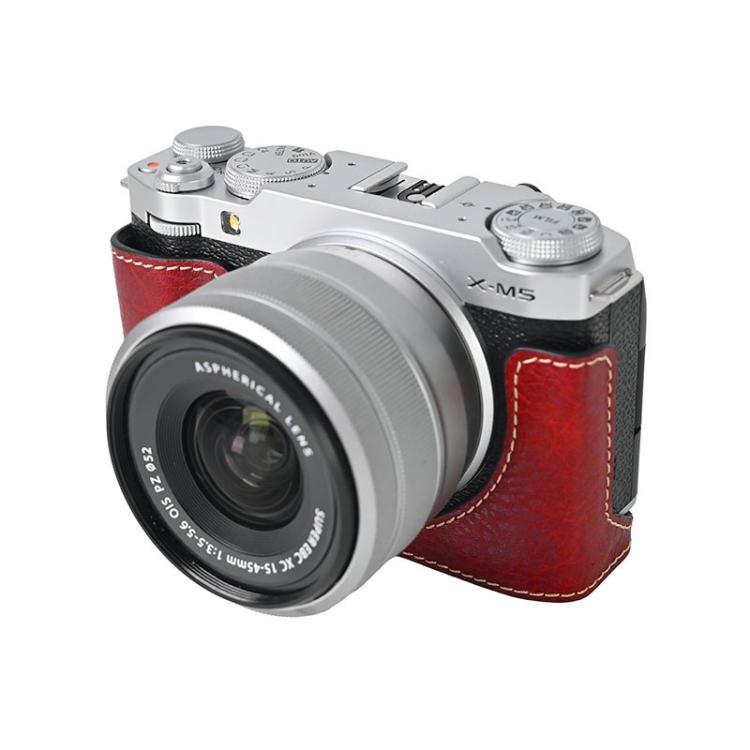 For FUJIFILM X-M5 Litchi Texture PU Leather Camera Half Case Base(Wine Red) - Half Case by buy2fix | Online Shopping UK | buy2fix
