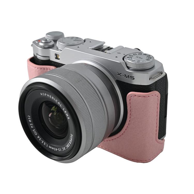 For FUJIFILM X-M5 Litchi Texture PU Leather Camera Half Case Base(Pink) - Half Case by buy2fix | Online Shopping UK | buy2fix