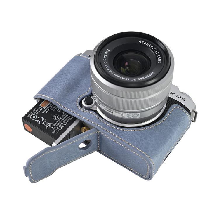 For FUJIFILM X-M5 Litchi Texture PU Leather Camera Half Case Base(Blue) - Half Case by buy2fix | Online Shopping UK | buy2fix