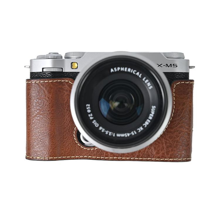 For FUJIFILM X-M5 Litchi Texture PU Leather Camera Half Case Base(Coffee) - Half Case by buy2fix | Online Shopping UK | buy2fix