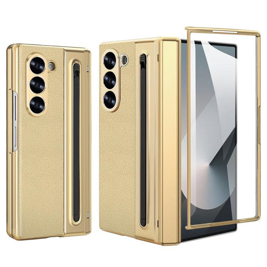 For Samsung Galaxy Z Fold6 5G VIETAO Electroplating Integrated Pen Slot Folding PU Phone Case with Stylus(Gold) - Galaxy Z Fold6 5G Cases by VIETAO | Online Shopping UK | buy2fix